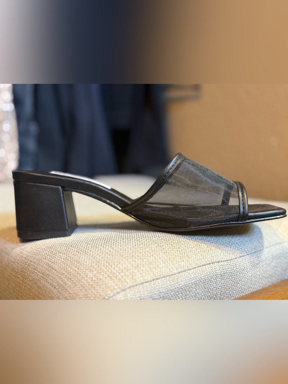 Saks Fifth Avenue Black Mesh Block Heel Mule (Sz 6B)